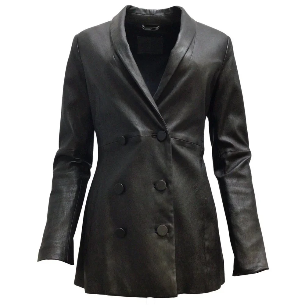 GIORGIO ARMANI BLACK STRETCHY LAMBSKIN LEATHER JACKET - Picture 1 of 4